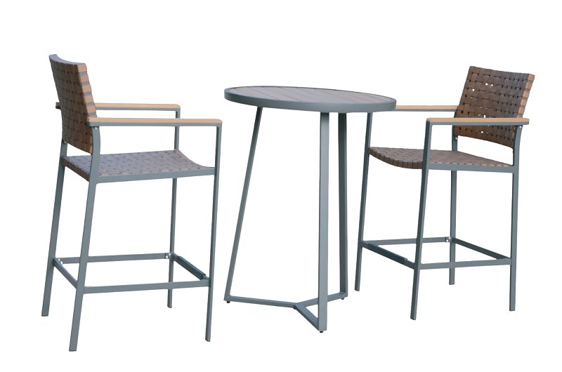High Bistro Set Wicker Brown