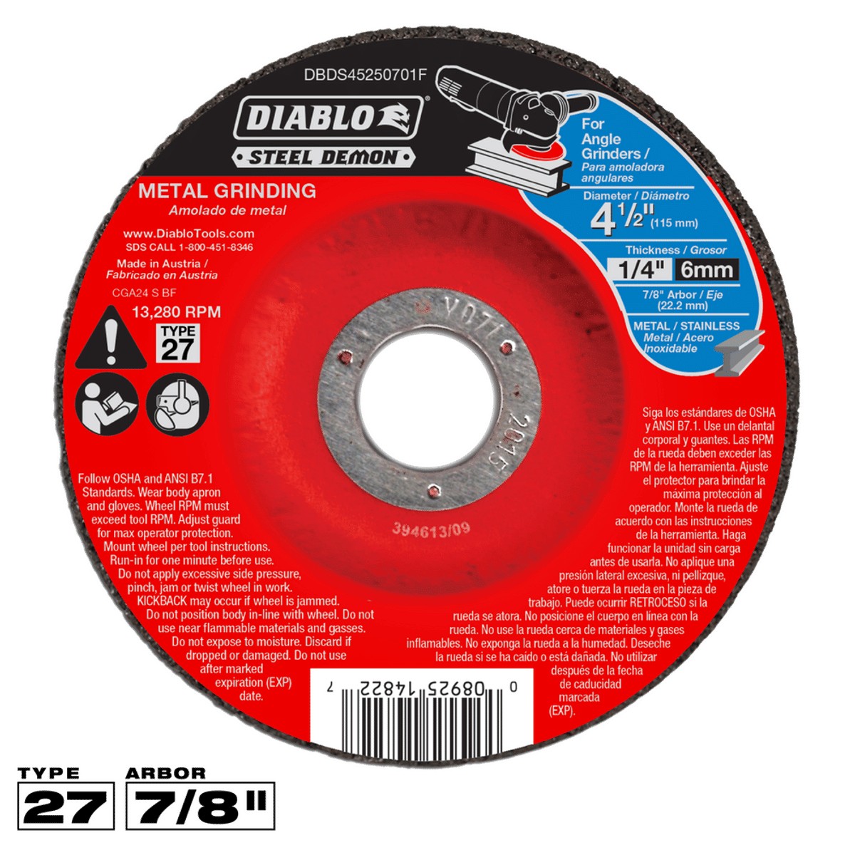 4-1/2Type27stmtlGrindingDisc