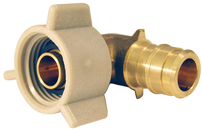 SWIVEL PE 1/2" BARBxFNPT 90D BRS